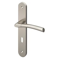 Ensemble poignée sur plaque rond serrure GoodHome Hirel effet nickel satin gris L.128mm x l.40mm entraxe 195mm
