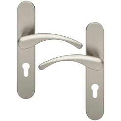 Ensemble poignée sur plaque rondcylindre GoodHome Ruis effet nickel satin gris L.138.5mm x l.42mm entraxe 165-195mm