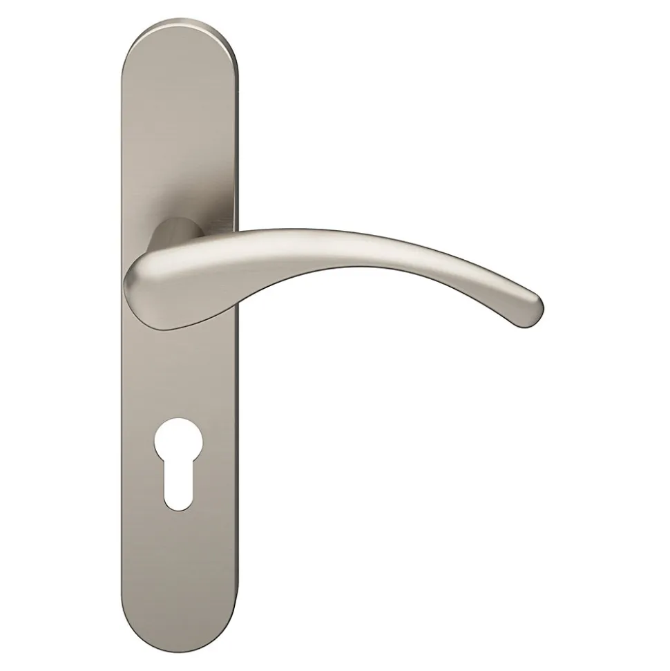 Ensemble poignée sur plaque rondcylindre GoodHome Ruis effet nickel satin gris L.138.5mm x l.42mm entraxe 165-195mm