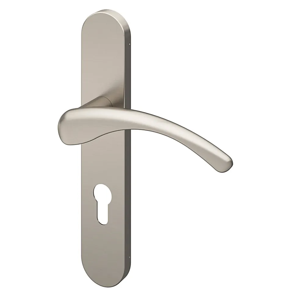 Ensemble poignée sur plaque rondcylindre GoodHome Ruis effet nickel satin gris L.138.5mm x l.42mm entraxe 165-195mm