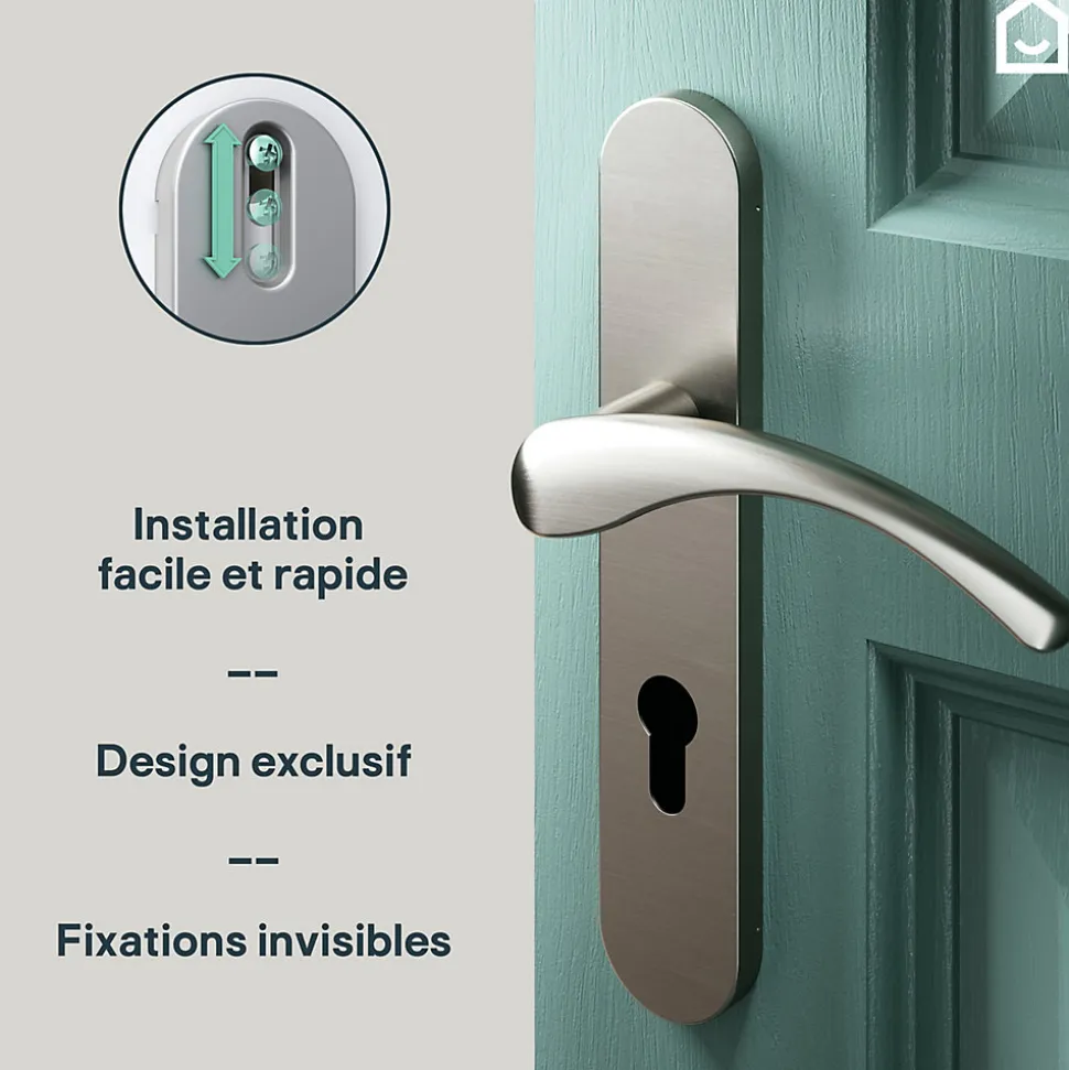 Ensemble poignée sur plaque rondcylindre GoodHome Ruis effet nickel satin gris L.138.5mm x l.42mm entraxe 165-195mm