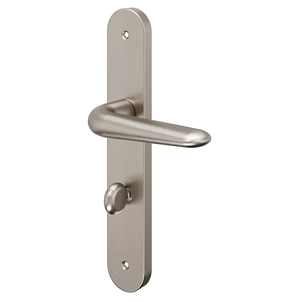 Ensemble poignée sur plaque Droit à condamnation GoodHome Mehaban effet nickel satin gris L.120mm x l.40mm entraxe 195mm