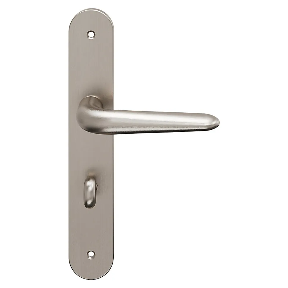 Ensemble poignée sur plaque Droit à condamnation GoodHome Mehaban effet nickel satin gris L.120mm x l.40mm entraxe 195mm