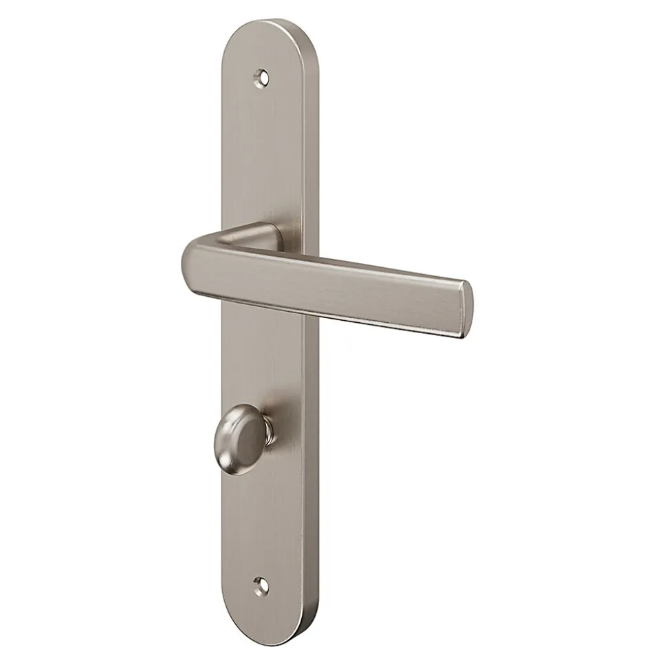 Ensemble poignée sur plaque Incurvé à condamnation GoodHome Primel effet nickel satin gris L.126mm x l.40mm entraxe 195mm