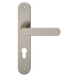 Ensemble poignée sur plaque rond GoodHome Minzh effet nickel satin gris L.120mm x l.40mm entraxe 195mm