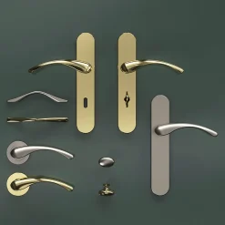 Ensemble poignée sur plaque rond GoodHome Ruis effet nickel satin gris L.138.5mm x l.42mm entraxe 165-195mm