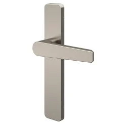 Ensemble poignée sur plaque rectangulaire GoodHome Kerver effet nickel satin gris L.128mm x l.42mm entraxe 165-195mm