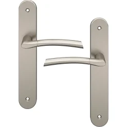 Ensemble poignée sur plaque rond GoodHome Hirel effet nickel satin gris L.128mm x l.40mm entraxe 195mm