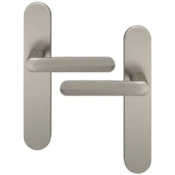 Ensemble poignée sur plaque rond GoodHome Garlan effet nickel satin gris L.125mm x l.42mm entraxe 165-195mm