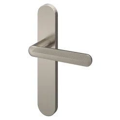 Ensemble poignée sur plaque rond GoodHome Garlan effet nickel satin gris L.125mm x l.42mm entraxe 165-195mm