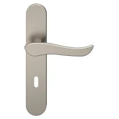 Ensemble poignée sur plaque rond serrure GoodHome Armel effet nickel satin gris L.130mm x l.42mm entraxe 165-195mm
