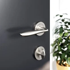 Ensemble poignée sur rosace Incurvé à visser GoodHome Meham effet nickel satin gris Ø52mm