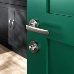 Ensemble poignée sur rosace Incurvé à visser GoodHome Primel effet nickel satin gris Ø52mm