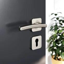 Ensemble poignée sur rosace Carré à visser GoodHome Irvil effet nickel satin gris Ø52.5mm