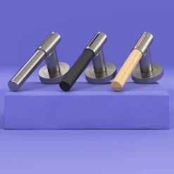 Ensemble poignée sur rosace rond à visser GoodHome Hezo aluminium effet nickel satin gris Ø50mm