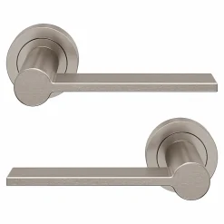 Ensemble poignée sur rosace Droit à visser GoodHome Dotz effet nickel satin gris Ø52mm
