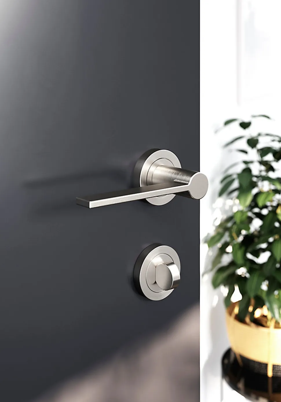 Ensemble poignée sur rosace Droit à visser GoodHome Dotz effet nickel satin gris Ø52mm