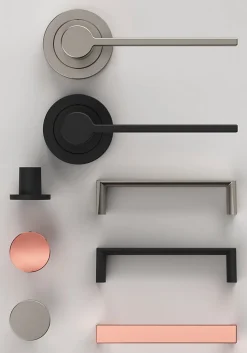 Ensemble poignée sur rosace Droit à visser GoodHome Dotz effet nickel satin gris Ø52mm