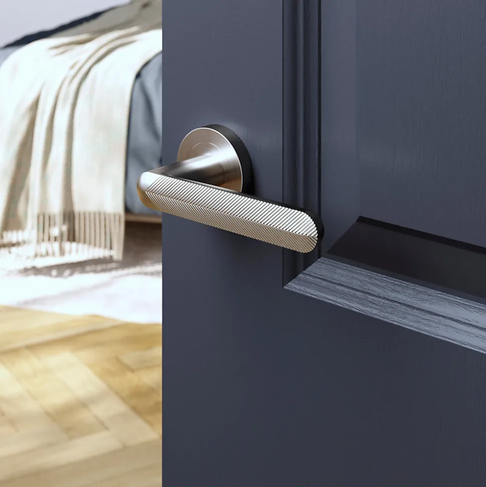 Ensemble poignée sur rosace rond à visser GoodHome Garlan effet nickel satin gris Ø50mm