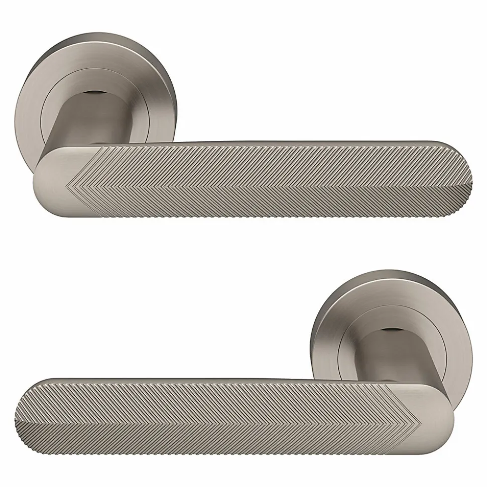 Ensemble poignée sur rosace rond à visser GoodHome Garlan effet nickel satin gris Ø50mm