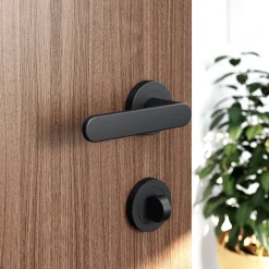 Ensemble poignée sur rosace rond à visser GoodHome Minzh mat noir Ø50mm