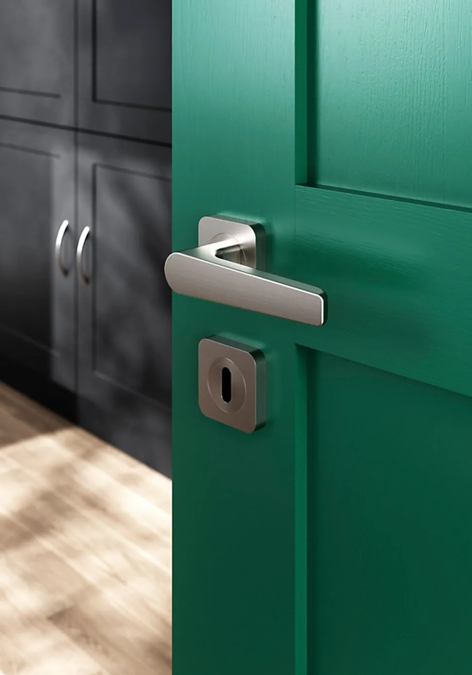 Ensemble poignée sur rosace rond à visser GoodHome Kerver effet nickel satin gris Ø52.5mm