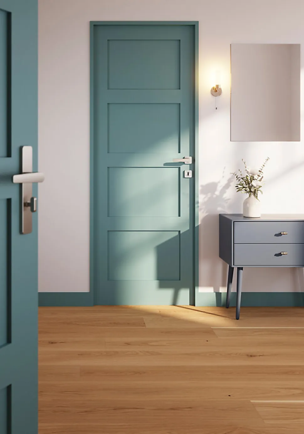 Ensemble poignée sur rosace rond à visser GoodHome Kerver effet nickel satin gris Ø52.5mm
