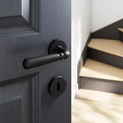 Ensemble poignée sur rosace rond à visser GoodHome Kilhog mat noir Ø50mm