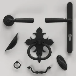 Ensemble poignée sur rosace rond à visser GoodHome Kilhog mat noir Ø50mm