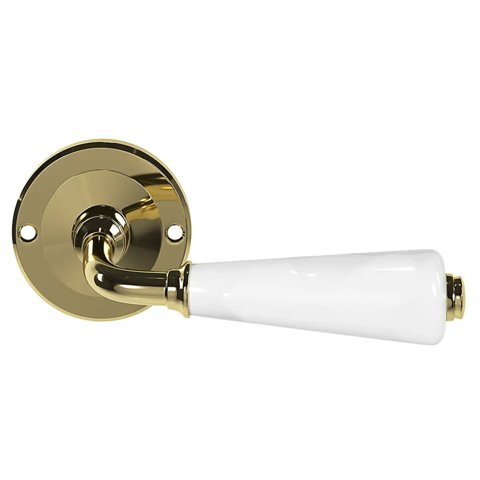 Ensemble poignée sur rosace Incurvé vis traversante ou à vis GoodHome Porcelaine Vras brillant or Ø48mm