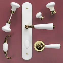 Ensemble poignée sur rosace Incurvé vis traversante ou à vis GoodHome Porcelaine Vras brillant or Ø48mm