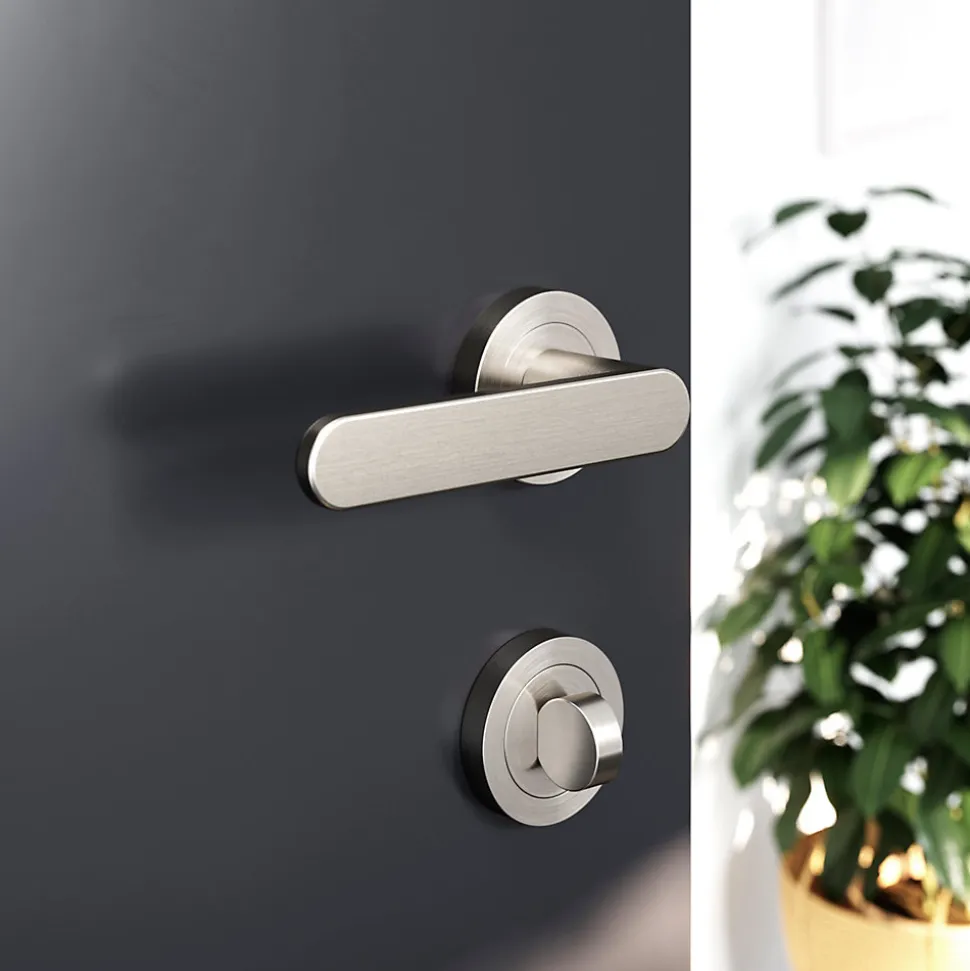 Ensemble poignée sur rosace rond à visser GoodHome Minzh effet nickel satin gris Ø50mm