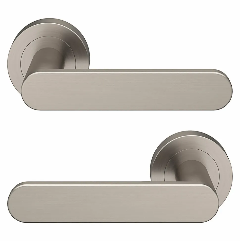 Ensemble poignée sur rosace rond à visser GoodHome Minzh effet nickel satin gris Ø50mm