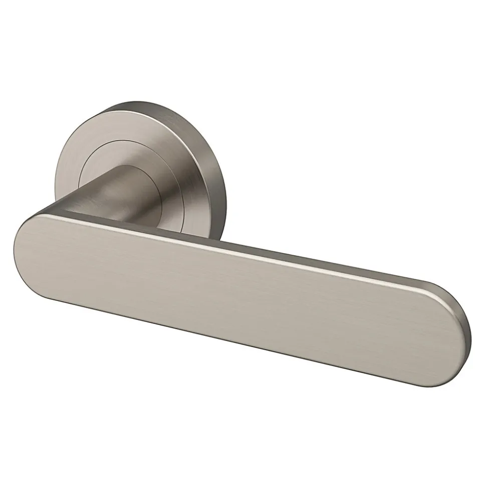 Ensemble poignée sur rosace rond à visser GoodHome Minzh effet nickel satin gris Ø50mm