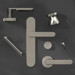 Ensemble poignée sur rosace rond à visser GoodHome Minzh effet nickel satin gris Ø50mm