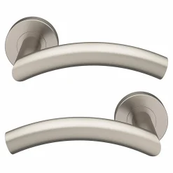 Ensemble poignée sur rosace rond à visser GoodHome Lagow acier inoxydable effet ino x satin gris Ø53mm