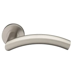 Ensemble poignée sur rosace rond à visser GoodHome Lagow acier inoxydable effet ino x satin gris Ø53mm