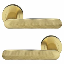 Ensemble poignée sur rosace rond à visser GoodHome Garlan effet laiton satin or Ø50mm