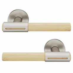 Ensemble poignée sur rosace rond à visser GoodHome Hezo effet nickel satin chromé Ø50mm