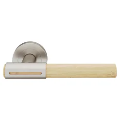 Ensemble poignée sur rosace rond à visser GoodHome Hezo effet nickel satin chromé Ø50mm