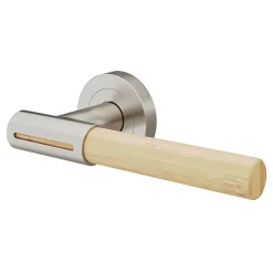 Ensemble poignée sur rosace rond à visser GoodHome Hezo effet nickel satin chromé Ø50mm