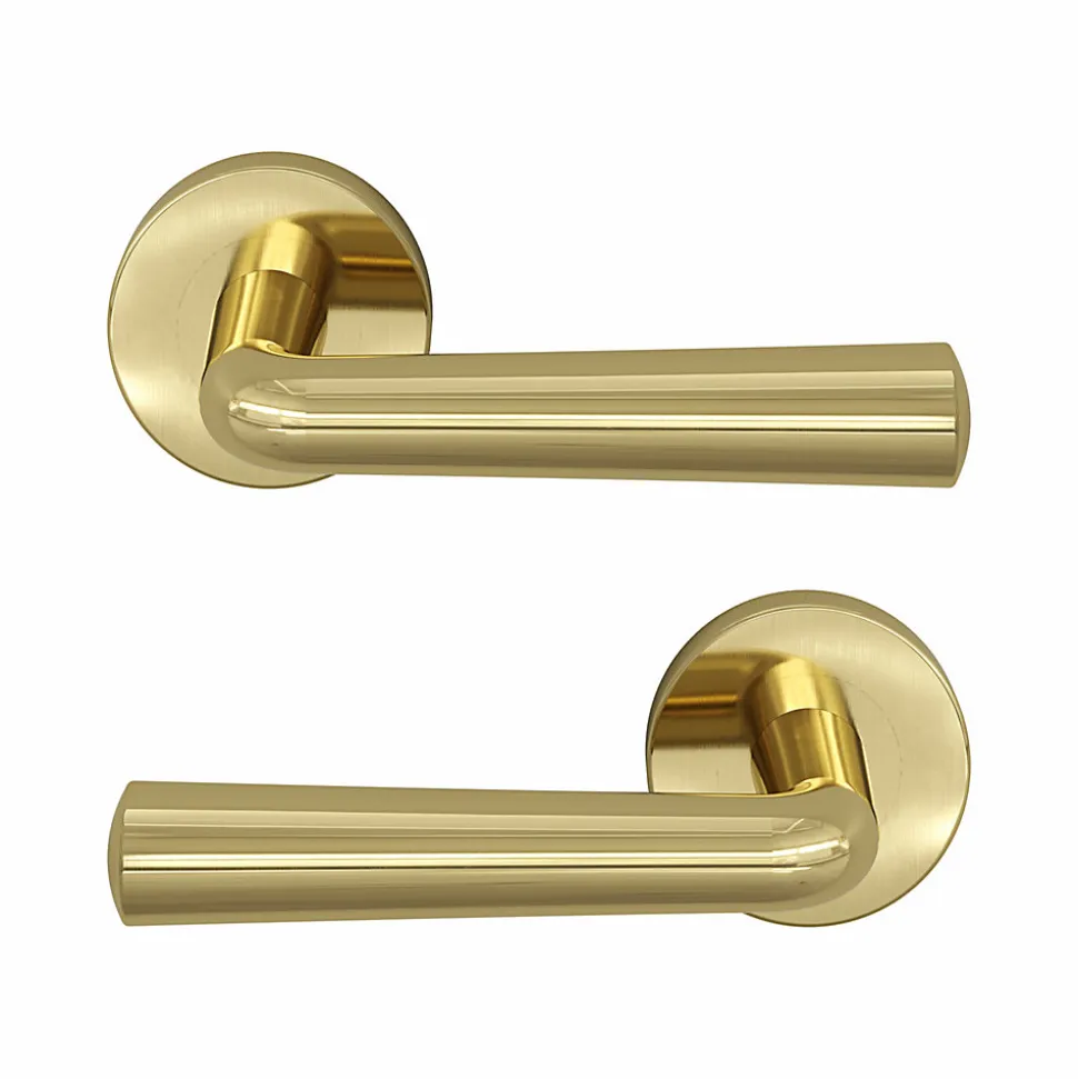 Ensemble poignée sur rosace rond à pousser GoodHome Tudy Laiton Jaune Ø52mm