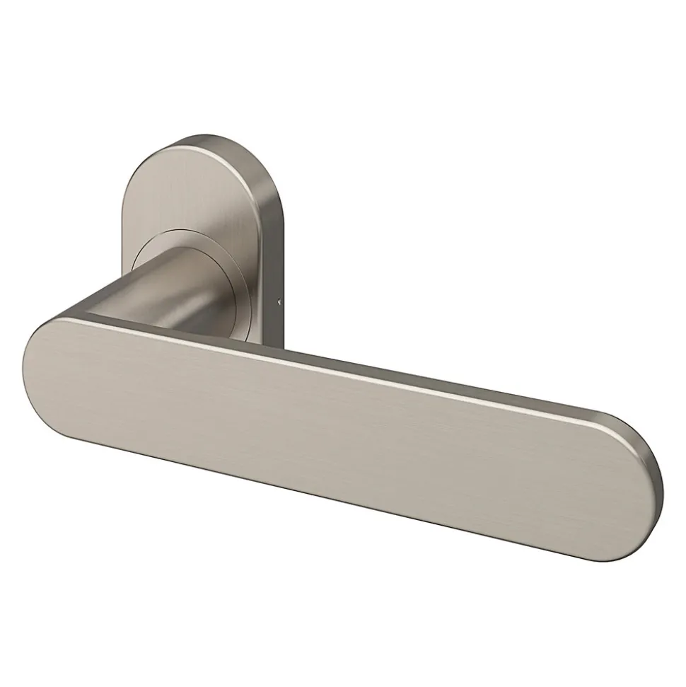 Ensemble poignée sur rosace à visser GoodHome Minzh effet nickel satin gris Ø63mm