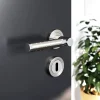 Ensemble poignée sur rosace rond à visser GoodHome Brigg effet chrome et nickel gris Ø50mm