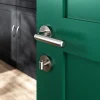 Ensemble poignée sur rosace rond à visser GoodHome Dizel effet nickel satin gris Ø50mm