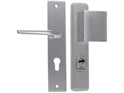 Ensemble poignées porte blindées Manhattan Bricard entraxe 195 mm argent rectangulaire