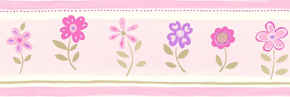 ESTAhome frise de papier peint adhésive fleurs rose clair - 500 x 17.6 cm - 170001