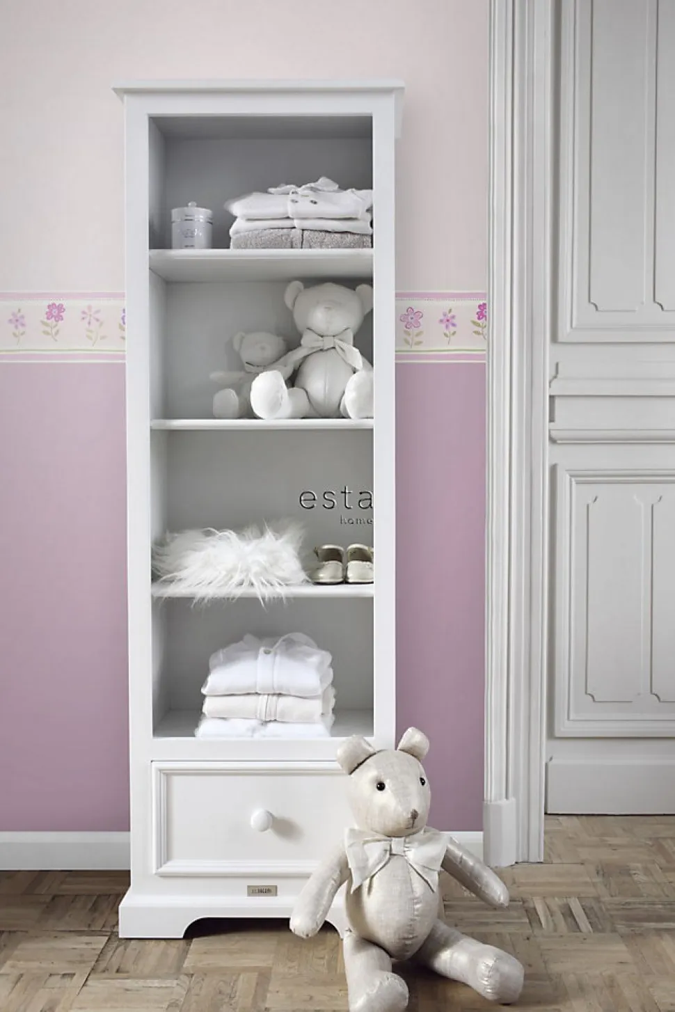 ESTAhome frise de papier peint adhésive fleurs rose clair - 500 x 17.6 cm - 170001