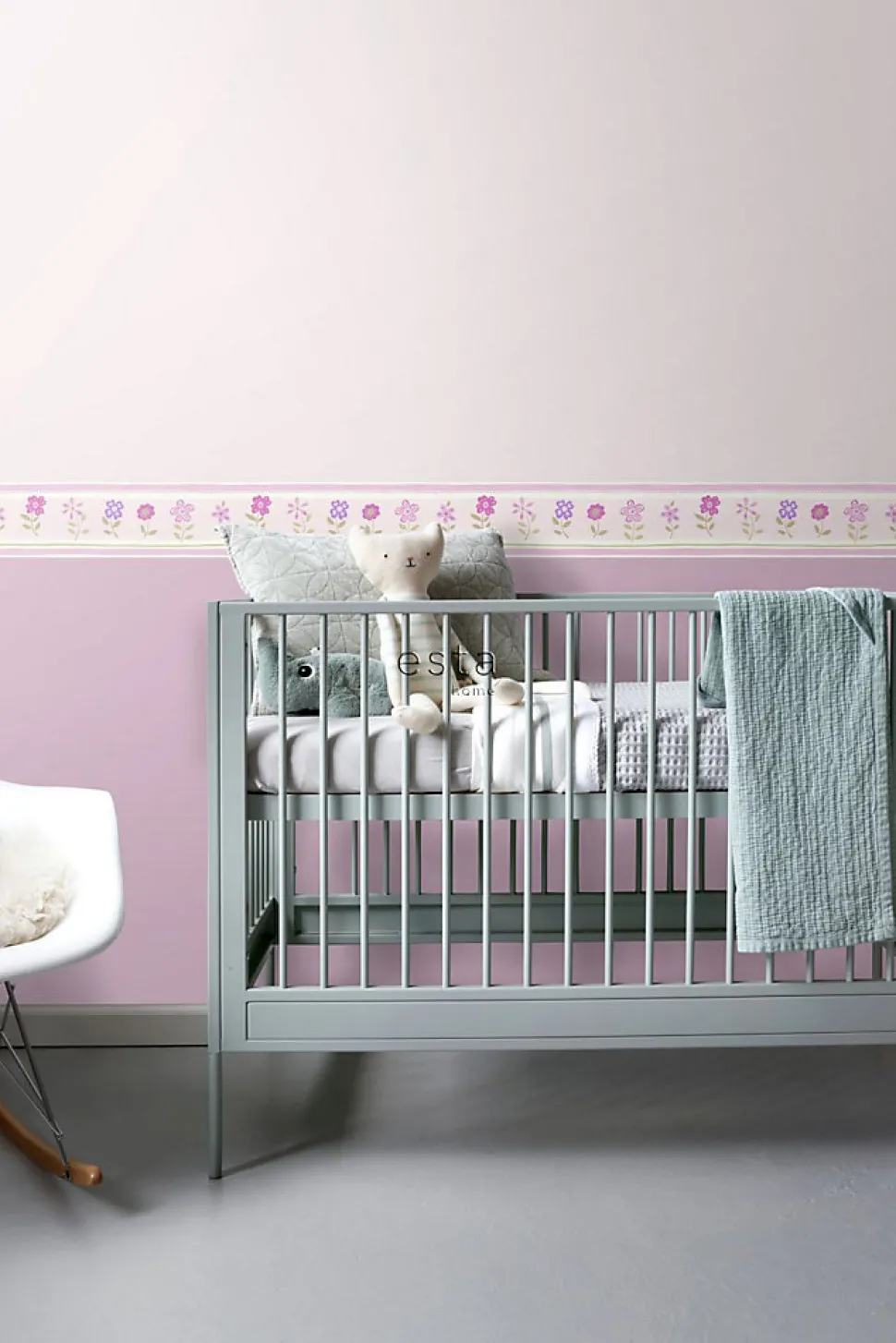 ESTAhome frise de papier peint adhésive fleurs rose clair - 500 x 17.6 cm - 170001