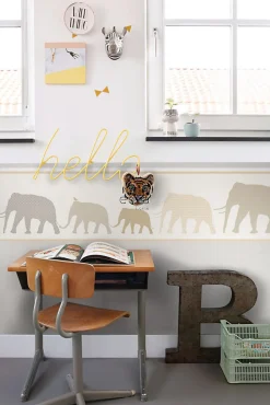 ESTAhome frise papier peint intissé XXL éléphants beige - 430 x 50 cm - 157322